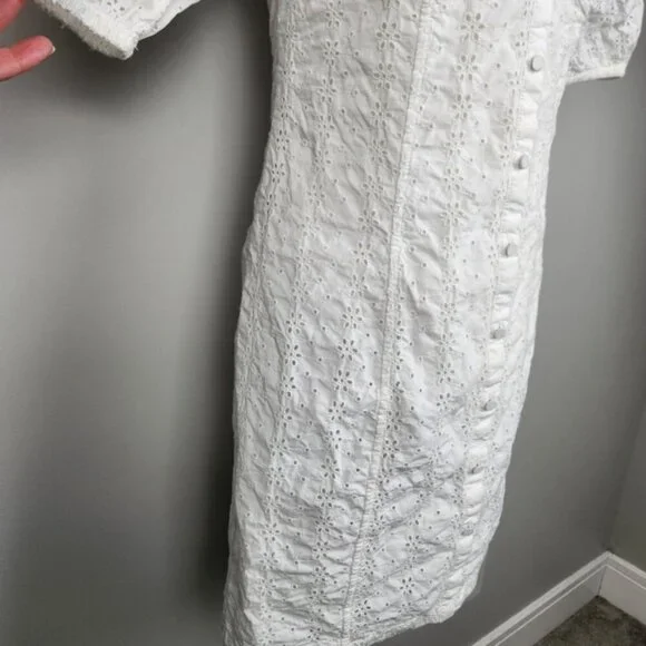 Gap White Peasant Eyelet Puff Sleeve Cotton Dress Size Small - Picture 5 of 15